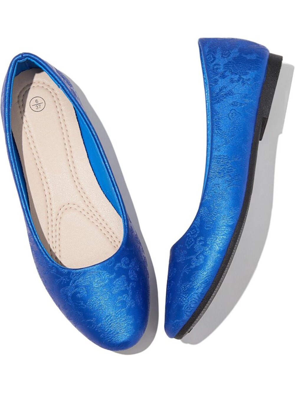 Women's Navy Embroidery PU Leather Non Slip Low Heel Slip on Loafer Flat Shoes